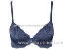 Navy Blue Lace Push Up Bra Gel Padding Plounge Jacquard Satin / High Grade Lace