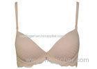 Beige Stereo Checked Microfiber Fabric Gel Padded Push Up Bra with Molded Cup Bra