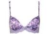 Purple Underwire Padded Push Up Bras Satin Printing Contrast Color