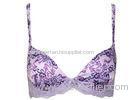 Purple Underwire Padded Push Up Bras Satin Printing Contrast Color