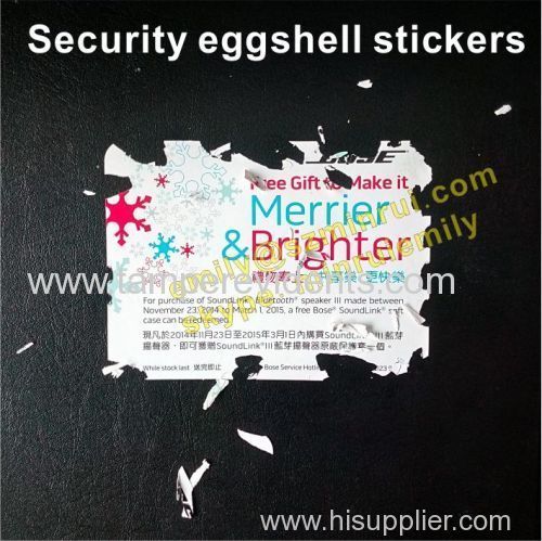 Destructive security eggshell paper seal stickers