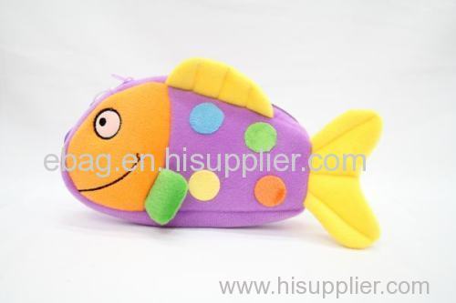 lovely cartoon plush shape of 4#fish pencil bags