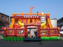 Inflatable fun city with slide