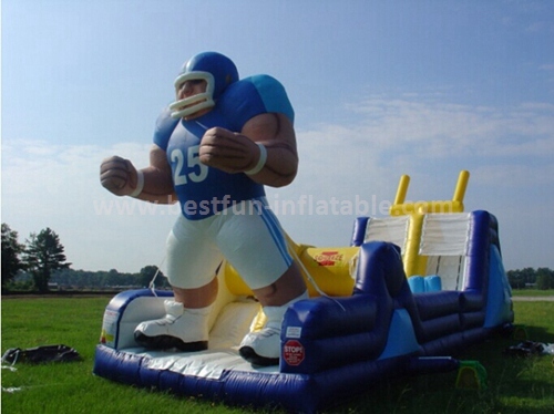 Long inflatable obstacle with slide