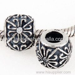 Sterling Silver European Charm Beads with Clear CZ Stone