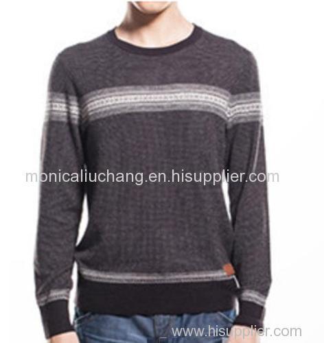 hot sale men's crew neck jacquard sweater