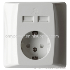 North European 16A electrical wall socket with USB charger