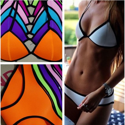 New Hot 2015 Womens Sexy Neoprene Bikini Set Push Up Swimsuit Triangle Superfly Swimwear Top Quality