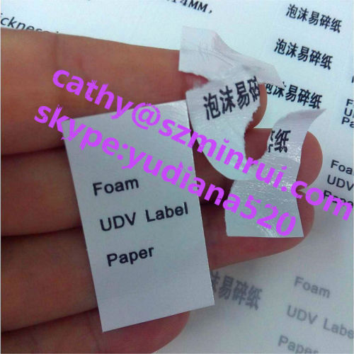 custom frangile grade destructible secuirty label sticker papers