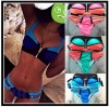 2015 Sexy Women's Bandage Bikini Set Striped Halter Push-up Padded Bra Swimsuit Bathing Suit Swimwear