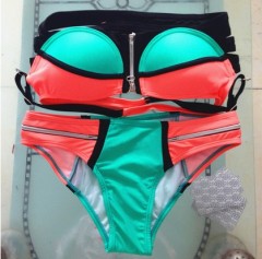 2015 Sexy Women's Bandage Bikini Set Striped Halter Push-up Padded Bra Swimsuit Bathing Suit Swimwear