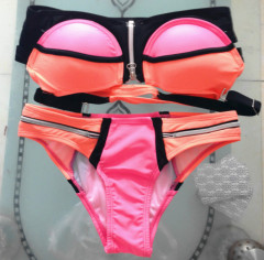 2015 Sexy Women's Bandage Bikini Set Striped Halter Push-up Padded Bra Swimsuit Bathing Suit Swimwear