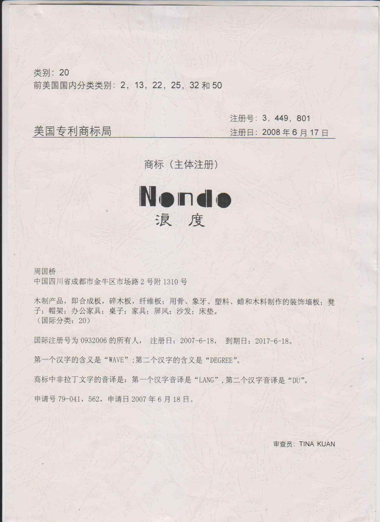 Nondo Trademark Registration in USA