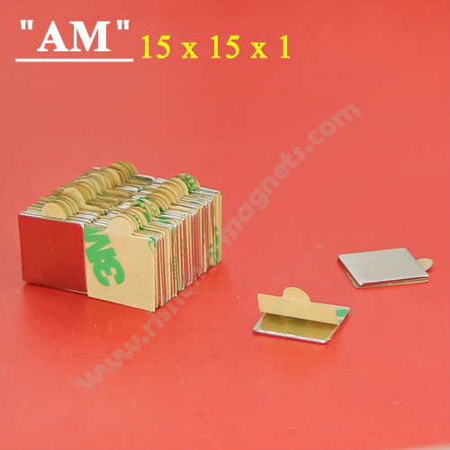 Sintered Rare Earth Neodymium Magnet N35 15 x 15 x 1mm Block 3M 467 Adhesive Magnet