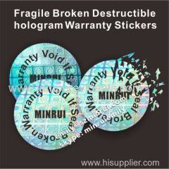Custom tamper evident hologram destructible fragile warranty void if broken labels for security seal stickers