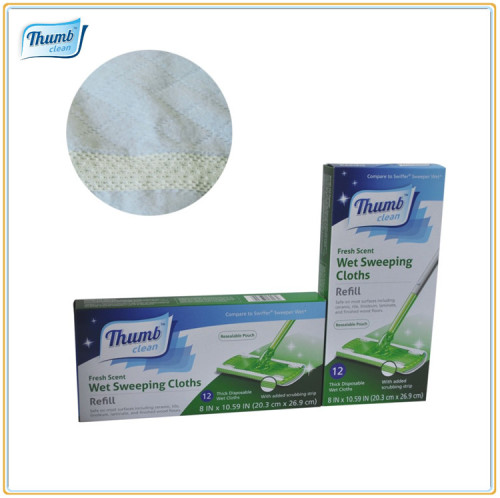 Wet sweeping wipe with plastic scrubbing tape