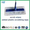 Wet sweeping wipe with plastic scrubbing tape