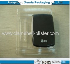 Plastic clamshell packaging tray for cell phone