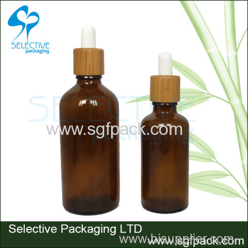 round glass bottle 5/10/15/20/30/50/100ml amber/brown color bamboo dropper bottle glass essential oil bottle