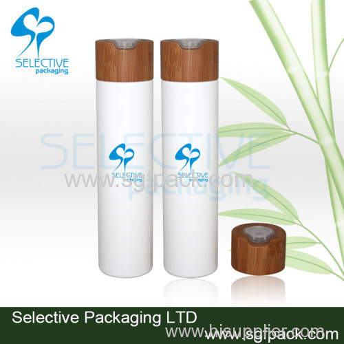 Bamboo disc cap white lotion bottle