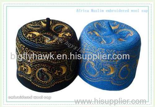 High quality Africa Muslim embroidered wool cap Handmade embroidery Boutique cap HQ006