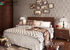 Brown MDF Panel Contemporary Wooden Beds With Bedside Table , European Style