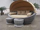 Luxury Comfortable Roofed Cane Daybed , Wicker Garden Oval Daybed