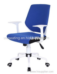 New fashion BIFMA Europe style white structure blue fabric cover economic mesh office swivel chair china U-Well Seating