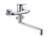 Chromed Double Hole Kitchen Sink Mixer Taps with 35mm Ceramic cartridge and extension Spout for Tan