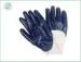 knitted wrist, open back, blue nitrile glove