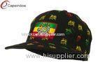 Acrylic Velcrorized Strap Closure Snapback Baseball Cap , Black Rasta Lion Print Flat Bill Cap