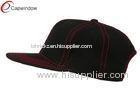 Black Red Contrast Stitch Flat Bill Snapback Baseball Caps with Acrylic and Plastic Closure