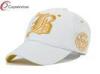 Gold 3D Embroidery Cotton Baseball Caps With Stone Washed Fabric