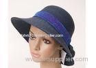 Natural 8cm Brim Spring Straw Braid Womens Sun Hats With Navy Band For Party