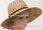 Black X Natural Womens Sun Hats , Flower Raffia Braid Hat For Party