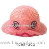 56cm Pink Cute Childrens Sun Hat For Summer , 7mm Straw Braid Leisure Sun Hats