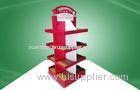 Red Eco-friendly Corrugated Cardboard Free Standing Display Units Four Shelves Shinning Offset Print