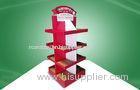 Red Eco-friendly Corrugated Cardboard Free Standing Display Units Four Shelves Shinning Offset Print
