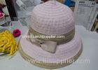 Pink / Beign 9cm Brim Spring Cloth Womens Sun Hats With Bowknot Band For Party