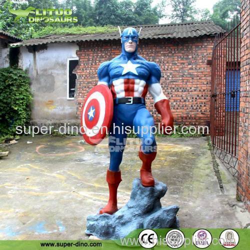 Amusement Park Decoration Life Size Super Hero Fiberglass Captain America Statue