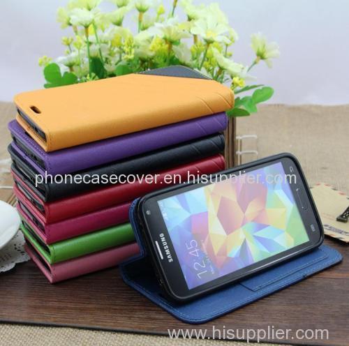 China cheap wholesale foldable flip leather case cover for samsung galaxy S5 with card holder/slot and stents