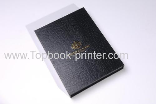 Gold-stamped leather cover hardbound or hardcover book with slipcase printing