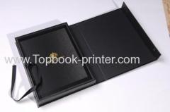 Gold-stamped leather cover hardbound or hardcover book with slipcase printing