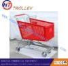 Red Plastic Supermarket 4 Wheel Shopping Trolley With Chair Plate 180L