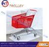Red Color Plastic Shopping Trolleys Cart With Baby Seat OEM ODM Service
