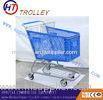 Blue Color Plastic Supermarket Shopping Trolleys , Castor Size 4