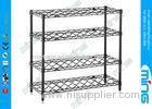 4 Tiers Black Mobile Wire Shelving / Wire Steel Shelving , 100kg Capacity