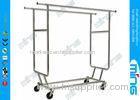 Heavy Duty Metal Clothing Display Racks , Double Bar Collapsible Clothes Rack