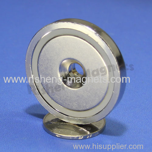 D42mm pot magnet with a M6 countersunk permanent magnet mounted