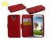 Red cell phone protection cases wallet for Samsung I9500 S4 with embossed logo